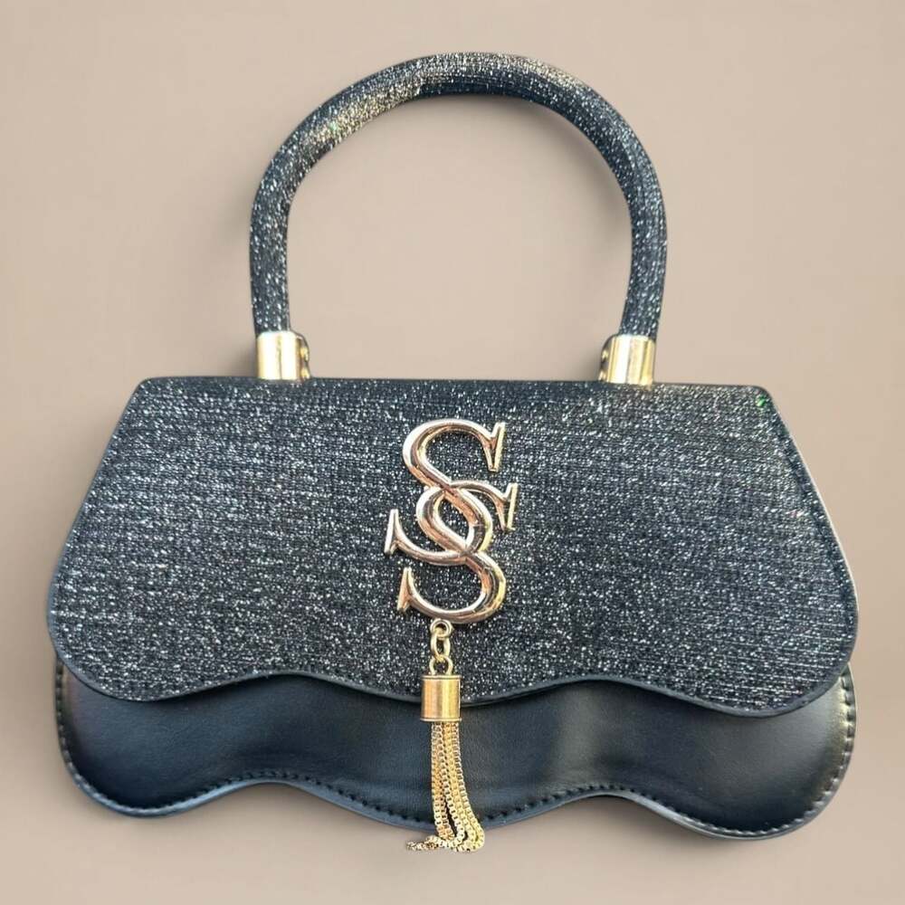 Black Glam Mini Handbag – Gold Detail & Sparkle Top ✨ - Picture 2 of 5